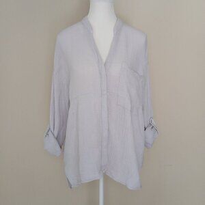 Young Fabulous & Broke Oversized Button Down 100% Cotton Top Gray/Purple Size S